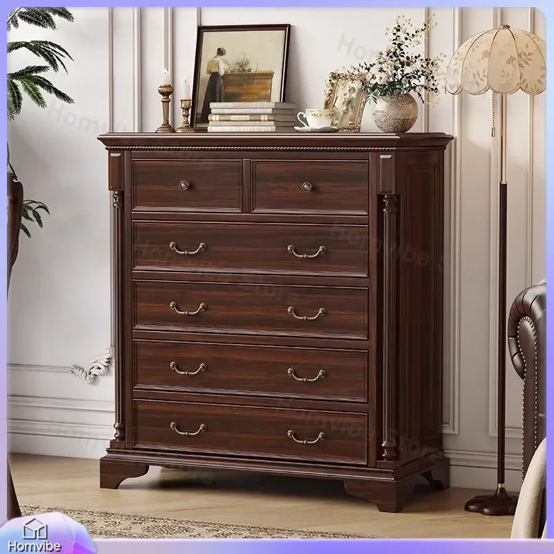 American Retro Solid Wood Chest of Drawers 6 Drawer Dresser Bedroom Storage Cabinet Modern Simple Living Room Furniture 9
