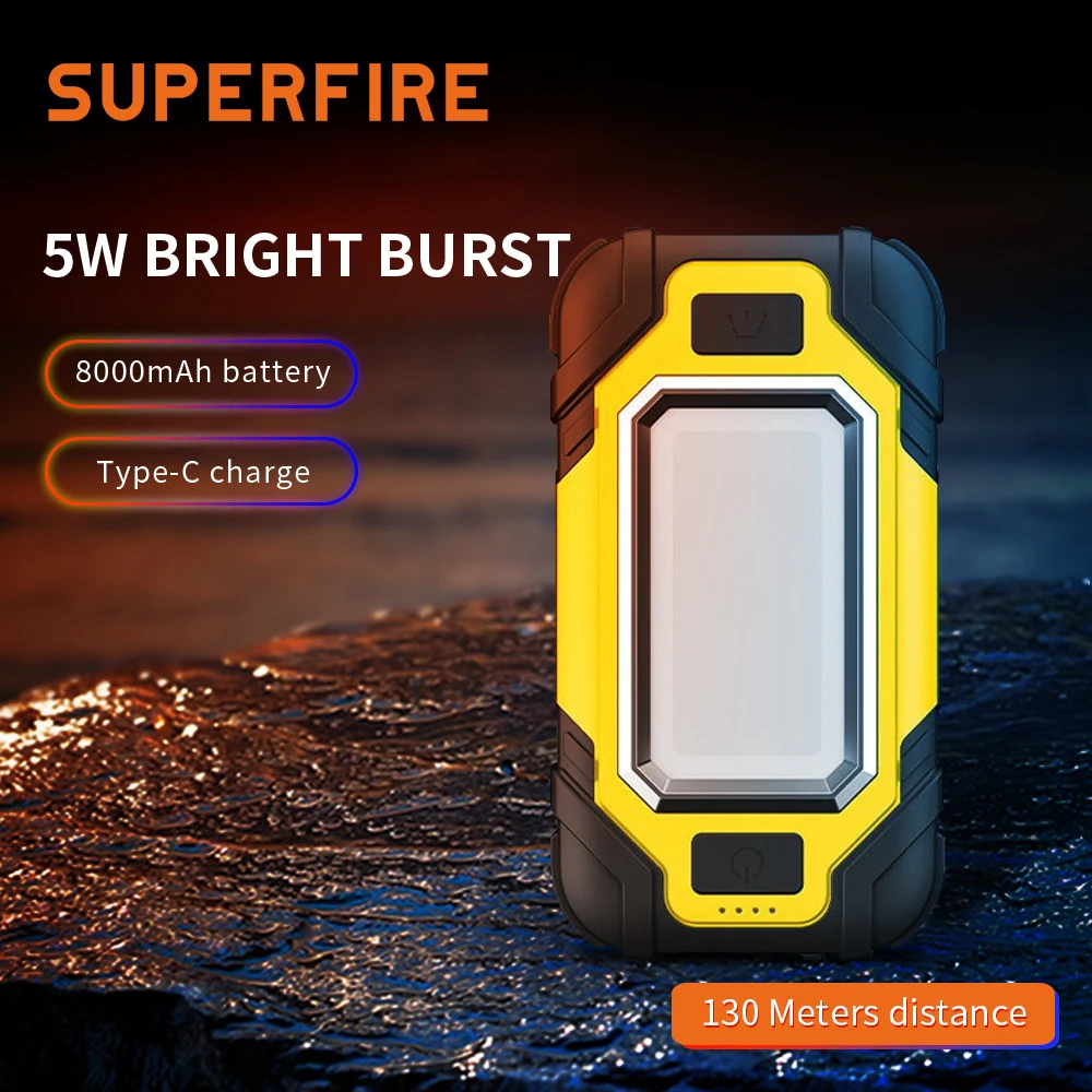 SuperFire X102 Led Flashlight USB With Built-in Battery Multi Function Folding Work Light COB Waterproof Fishing Camping Torch