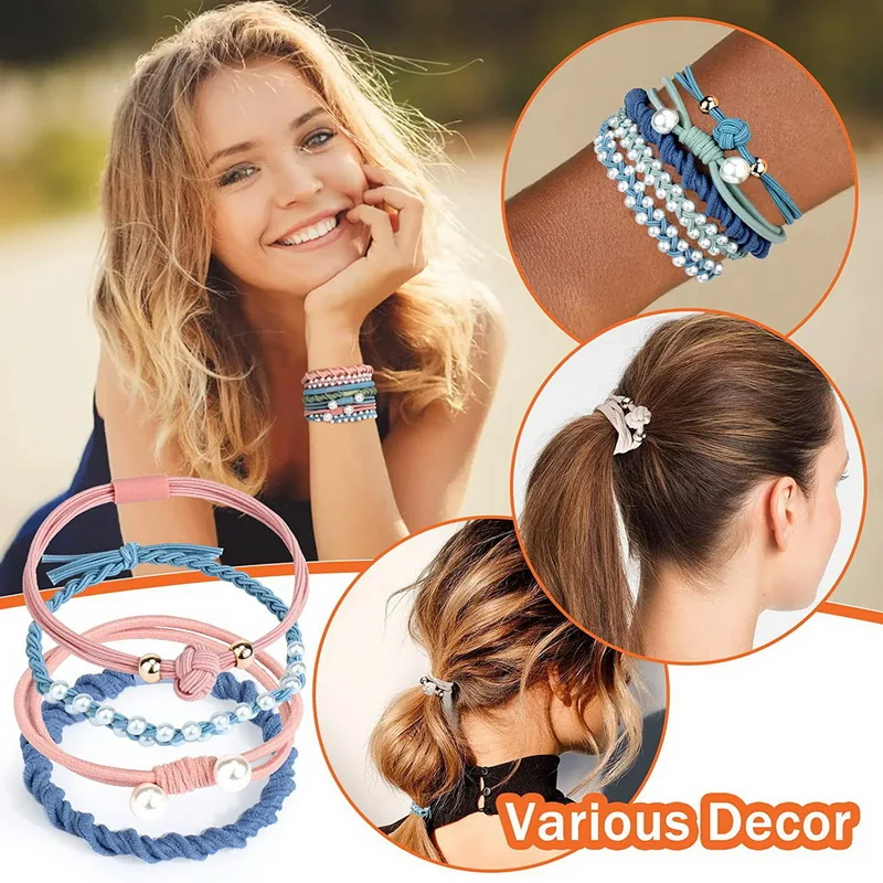 20szt Moda Bohemian Style Bransoletka do włosów dla kobiet Perłowa gumka do włosów damskie Elastyczne gumki do włosów do bransoletek Knekki — zdjęcie 4