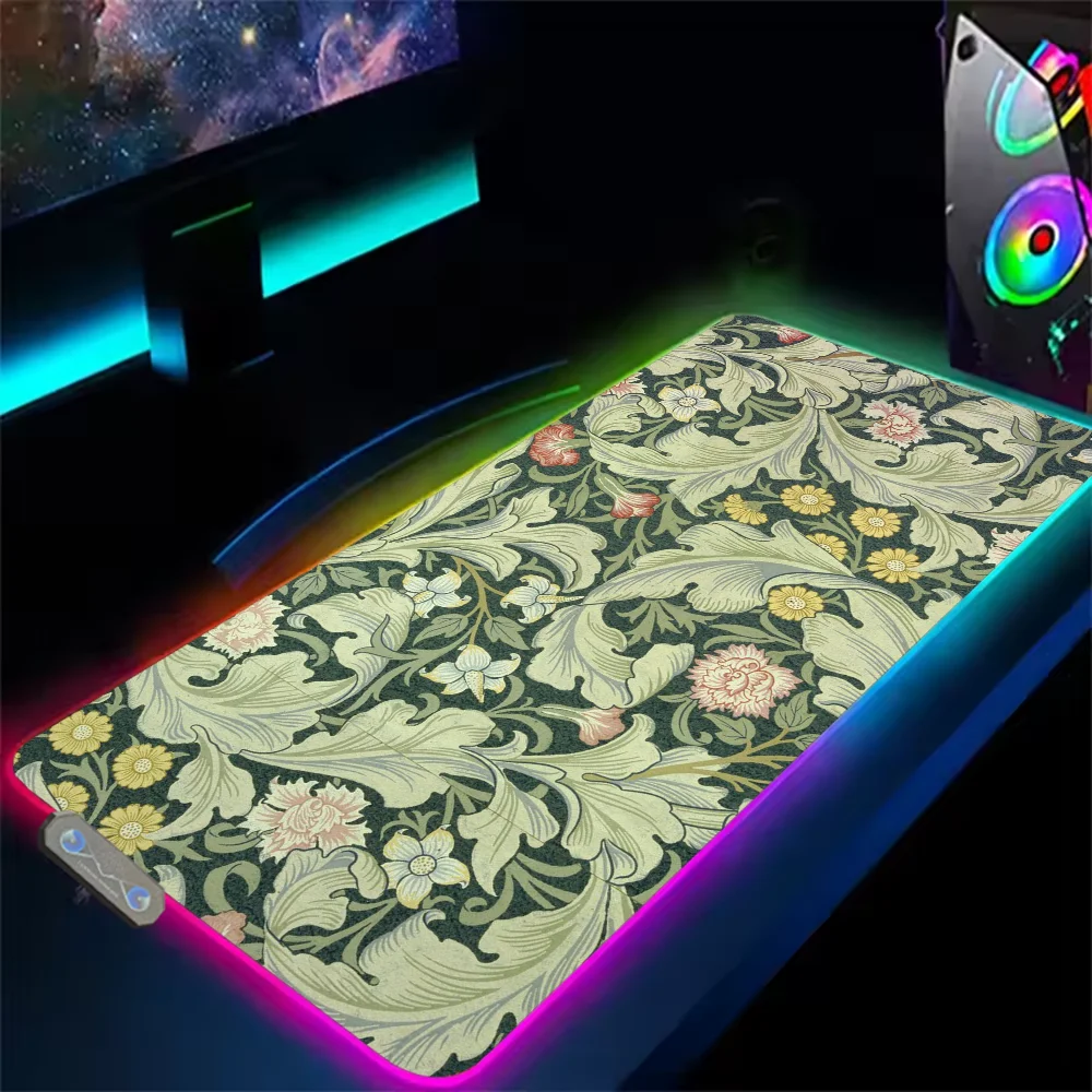 Art W-William Morris Luxury S Mouse Pad RGB LED Light Non-Slip Rubber Base Waterproof Office PC Home Best Price Desk-Mat USB Lar