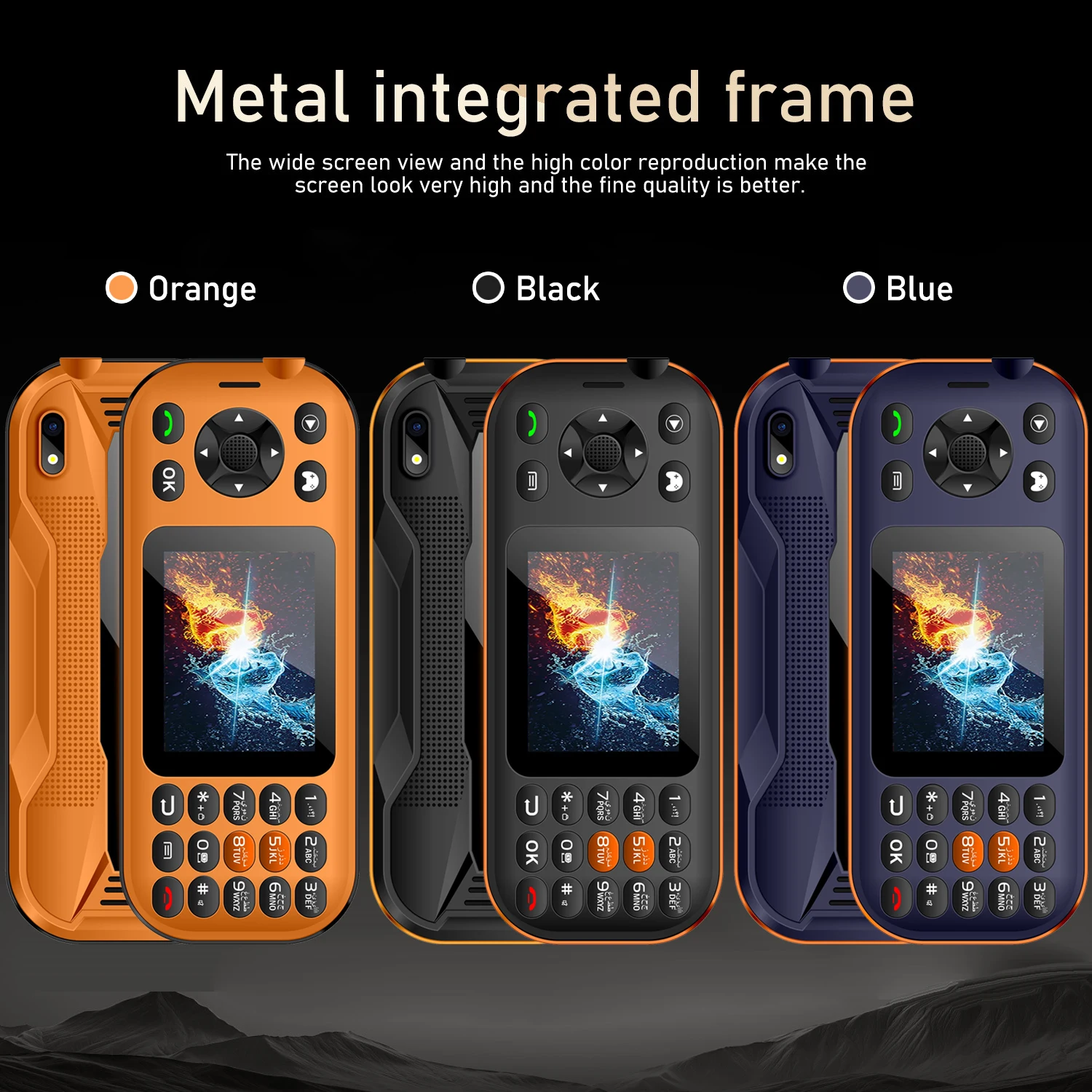 โทรศัพท์แบบปุ่มกด, โทรศัพท์เล่นเกมหน้าจอแนวนอน, รองรับสองซิม, หน้าจอ 2.8 นิ้ว, เกมในตัว 300 เกม, แบตเตอรี่ 2500mAh, อายุการใช้งานแบตเตอรี่ยาวนาน