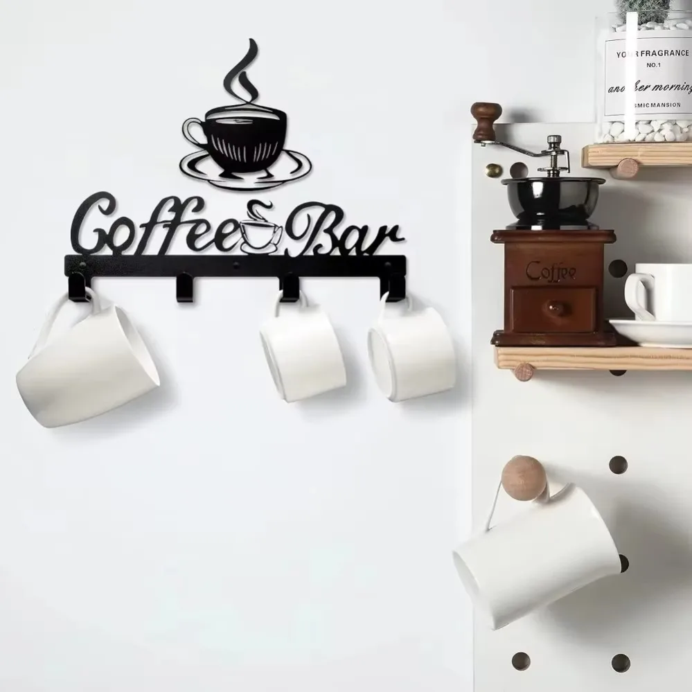 

Wall-Mounted Coffee Mug Holder – Stylish Metal Cup Rack | Ideal Coffee Bar Decor & Organizer for Storage & Display