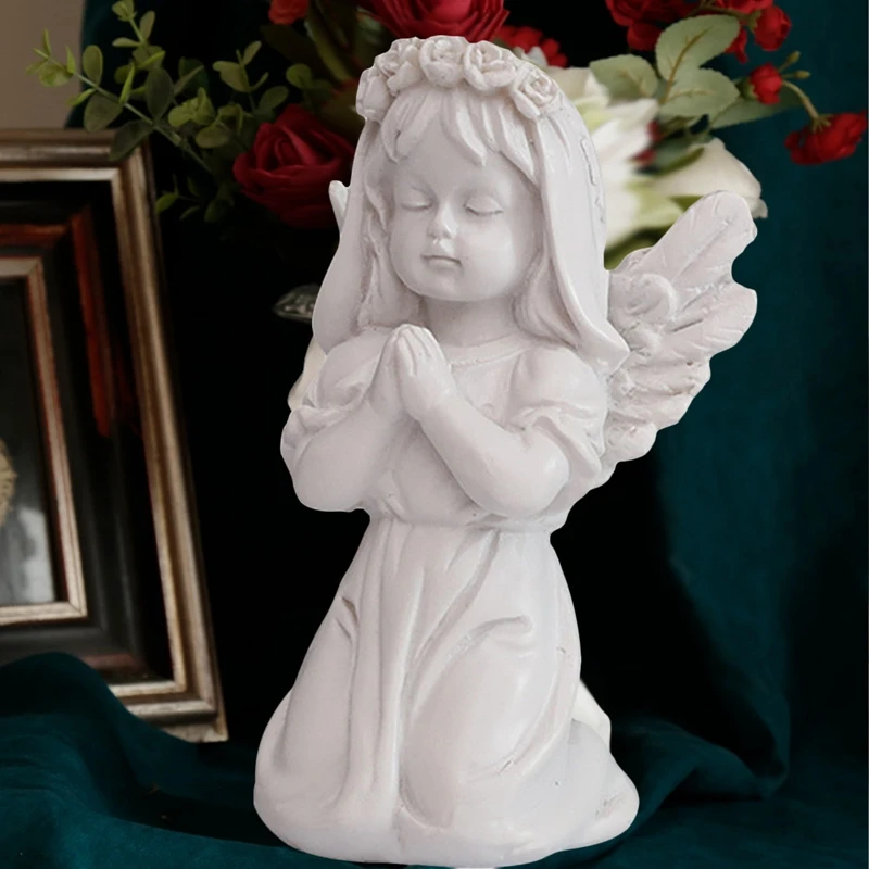 DIY Cute Mini Angels Statues European Resin Cupid Angel Decoration Figurine Pray Cherub Sculpture for Home Desktop Ornament Gift