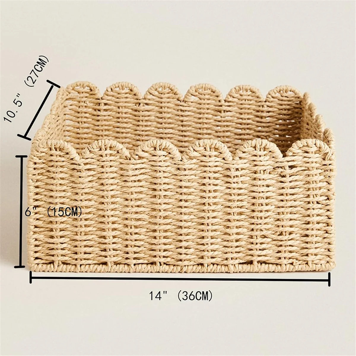 Scalloped Edge Basket, Paper Rope Storage Baskets, Hand Woven Baskets for Shelves,Natural Baskets for Organizing