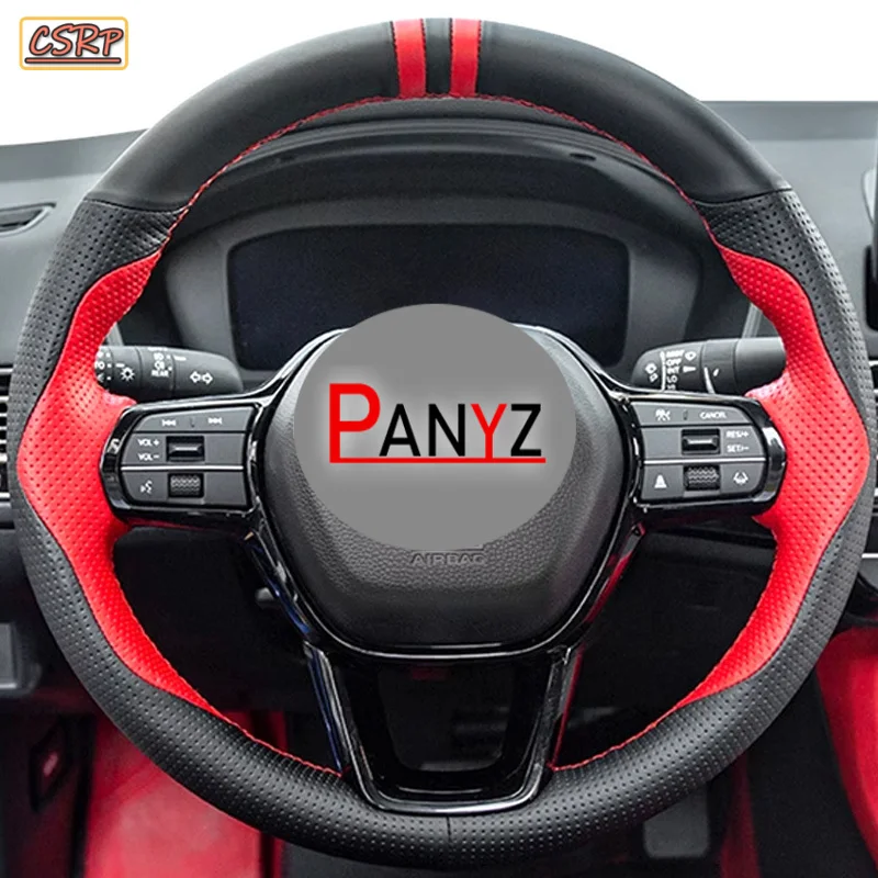 Braid Red Stitch Non-slip Leather Car Steering Wheel Cover for Honda Civic 11 XI Accord 2021-2023