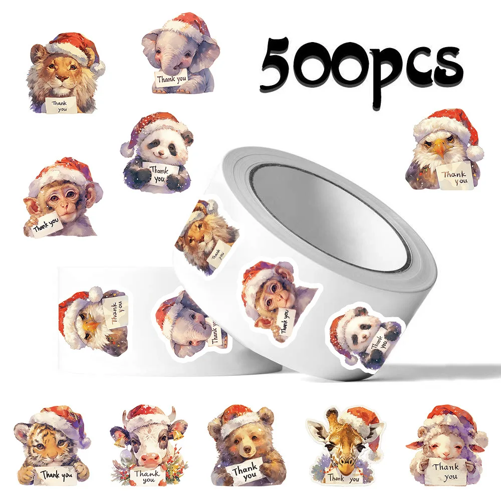 

500pcs Christmas Animal Stickers Roll for Gift Box Decoration DIY Account Sealing Office & Study Stationery Supplies