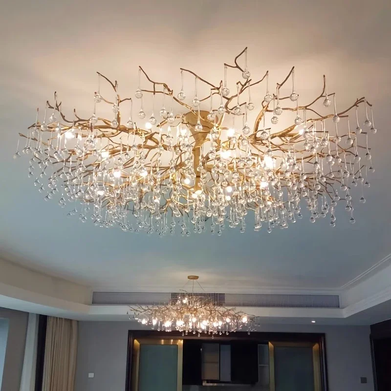 Italian design Copper Ceiling Branch Crystal Chandeliers For Dining Room Kitchen Living Room Vintage Hanging Chandelier