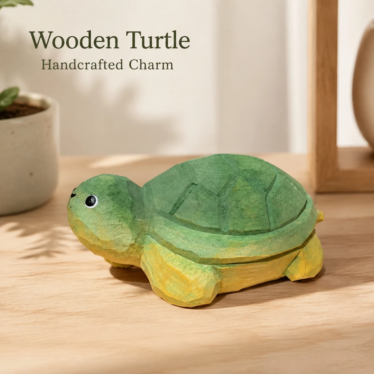 Wooden Turtle Figurine Cute Animal Sculpture for Desktop Decor Birthday Gift Hand Carved Solid Wood Ornament Crafts