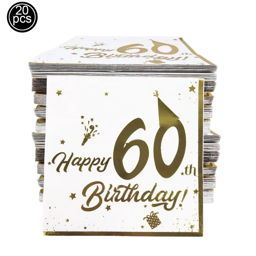 20 قطعة 18th 30th 40th 50th 60th حفلة عيد ميلاد المناديل الذهب الأبيض الزفاف الذكرى المناديل المتاح أدوات المائدة المناديل