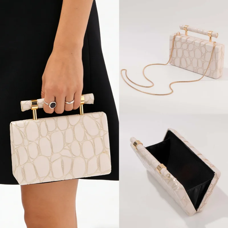 

Luxury Crocodile Patterned Handbag Women High-end Hardware Lock With Unique Handle Evening Bag Metal Chain Square Crossbody Bag