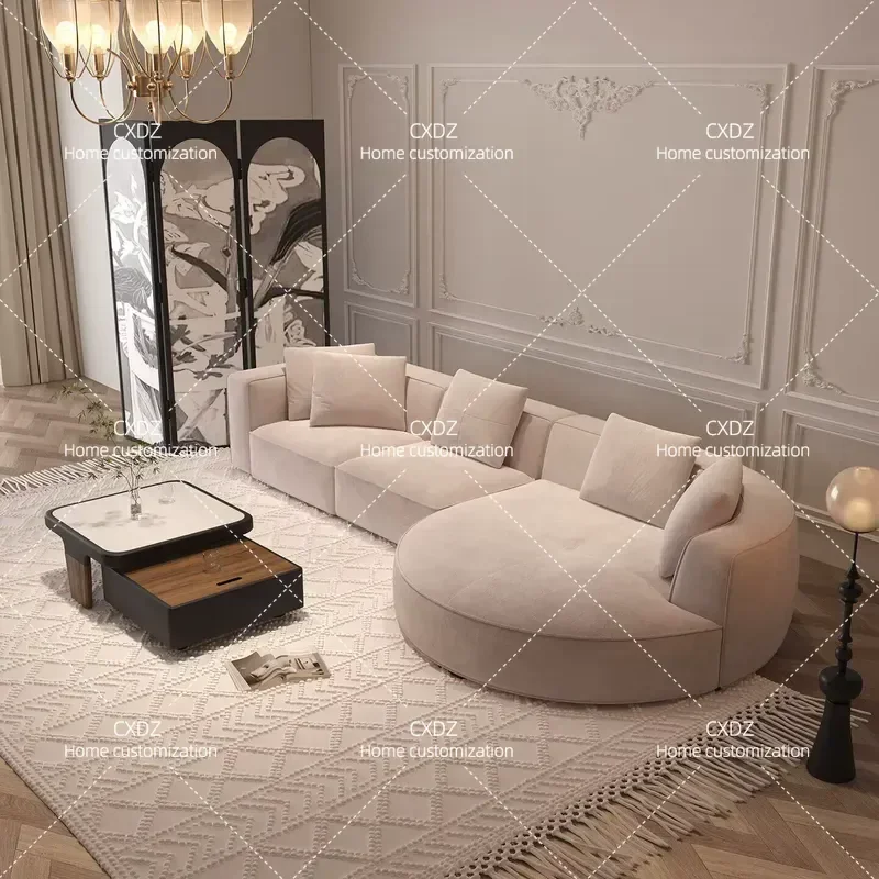 Cream Style L Shaped Sofa for Large Living Room Villa Apartment Horizontal Hall Rest Area Modern Minimalist Furniture