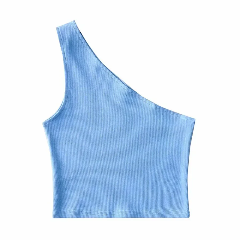 One Shoulder Cropped Tanks Top Women Summer Sleeveless Tanks Camis Sexy Oblique Collar Elastic Corset Slim Crop Tops Tube Lady image 2