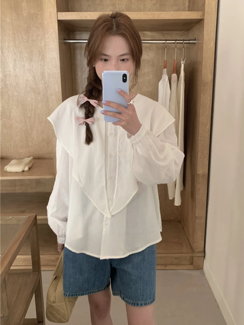 Summer Women Blouse Spring Shirt Female Woman Blouse Maxi Blusas Chiffon Casual Elegant Vintage Long Sleeve Oversize Loose White