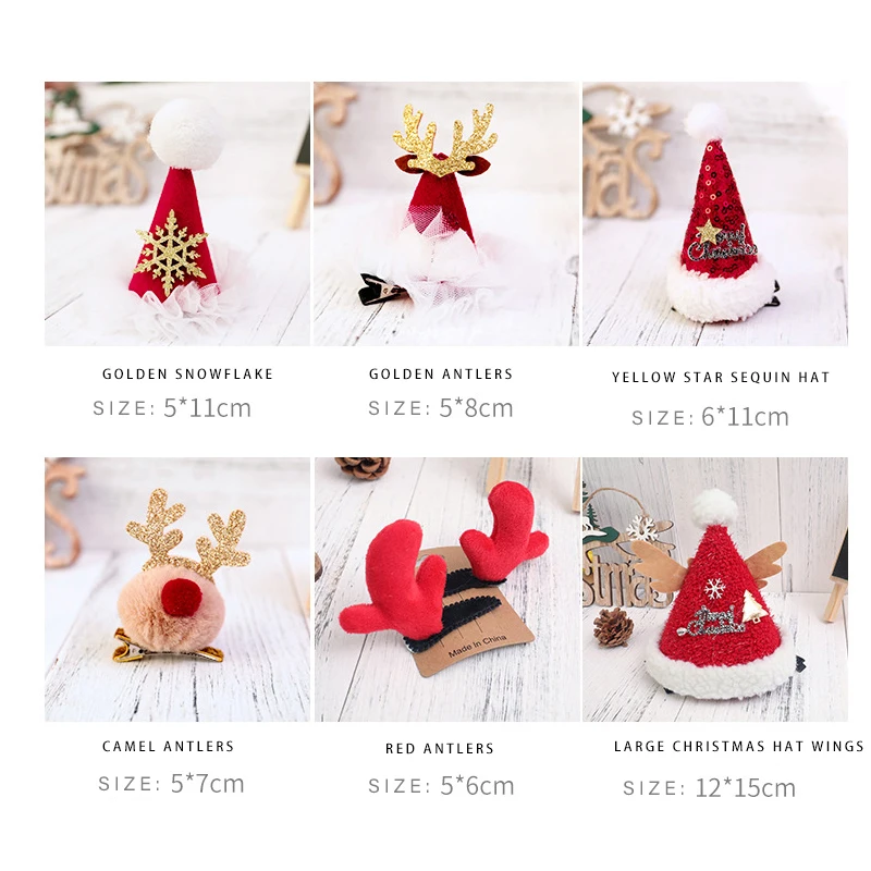 Christmas Hair Clips for Girls Festival Gift Hat Hairpin Cute Deer Pine Cones Ear Hairpins Adult Headwear Hair Accessories