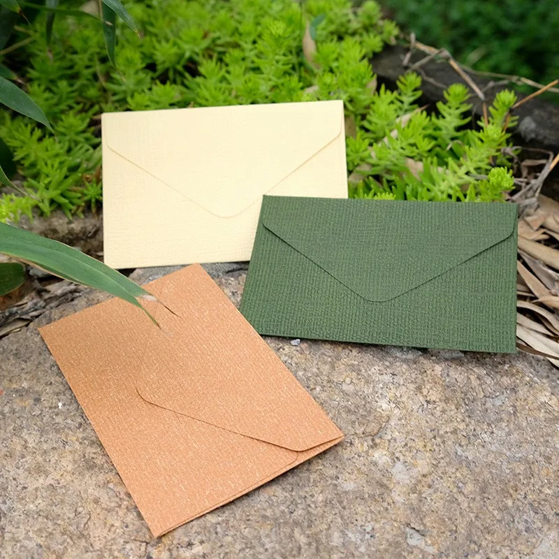 50pcs Wholesale Linen Textured Triangle Envelope Colorful Paper Wedding Party Invitation Greeting Card Brown wine red 105*70mm