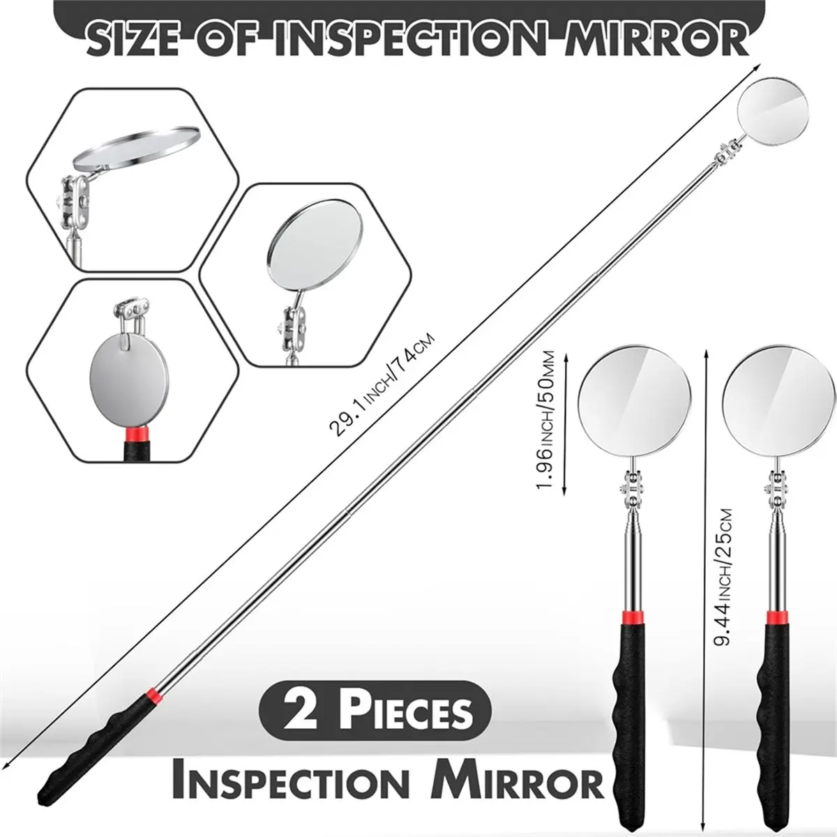 Best sales 2026 2 Telescopic Inspection Mirrors, Mechanical Mirror Tools with Long Handles, Circular Telescopic Mirror Rods