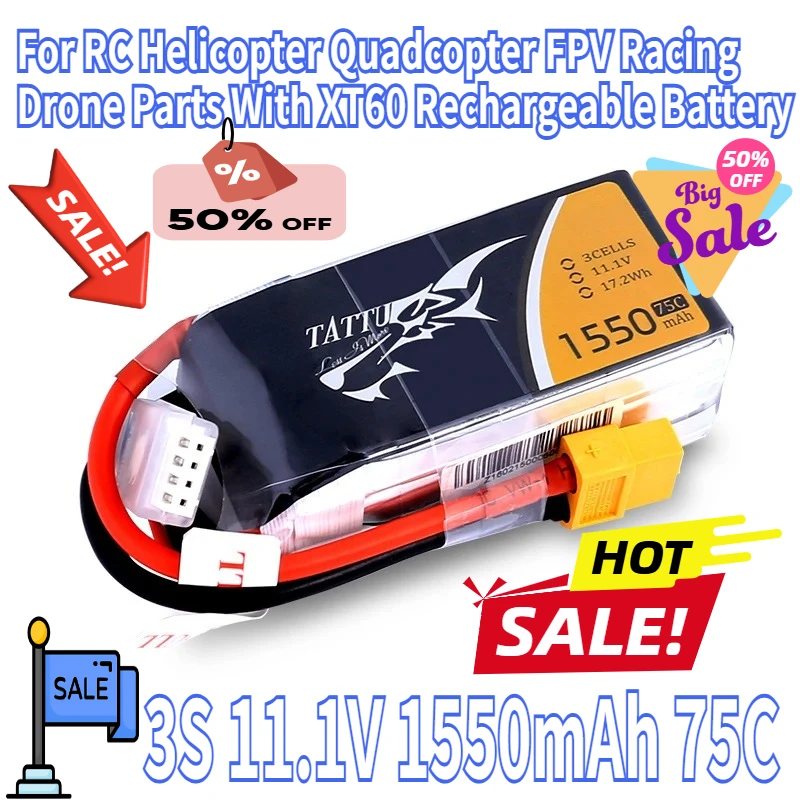 

3S 11.1V 1550mAh 75C LiPo Battery For RC Helicopter Quadcopter FPV Racing Drone Parts With XT60 11.1V Rechargeable BATTERY