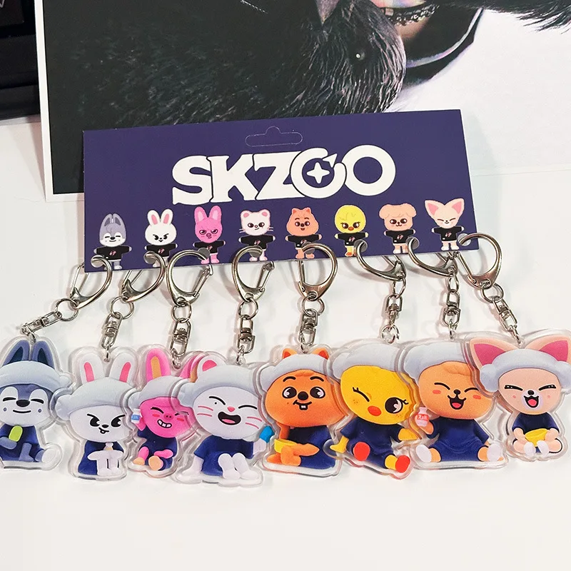 

8pcs Set Skzoo Sauna Acrylic Keychain Stray Kids Cartoon Stay‌ Fan Support Bag Pendant Double Sided Hanging Ornament Gift