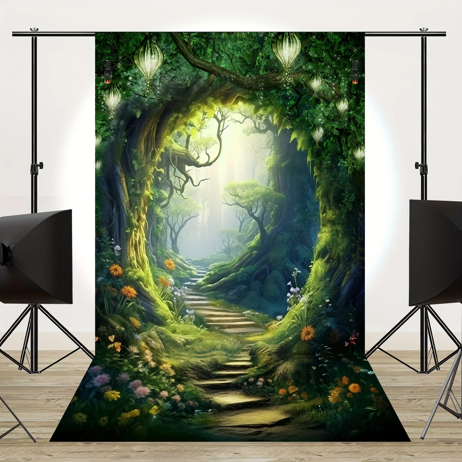 Dream Forest Tree Cave Background - large whimsical Wonderland green garden background photography