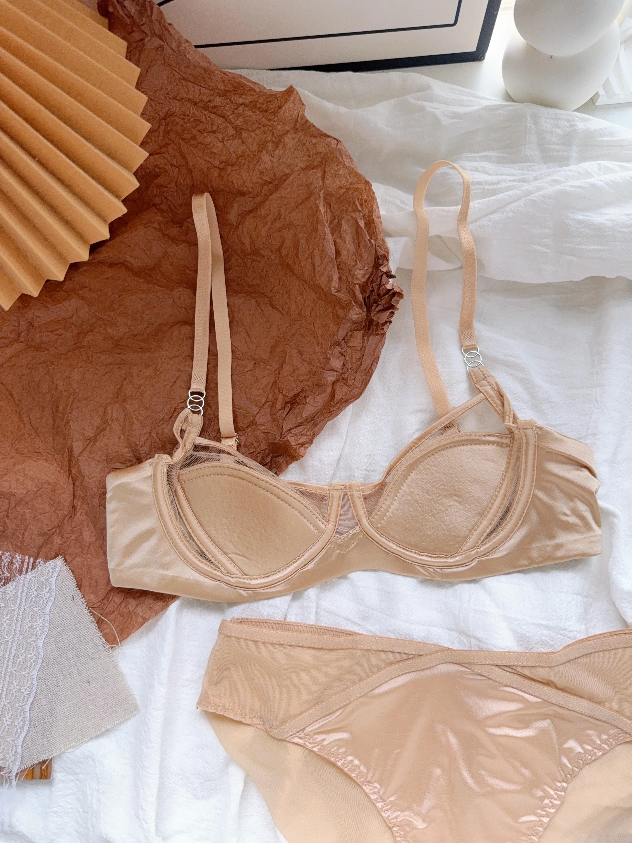 Summer ultra-thin models of underwear female half-cup push up lingerie without traces on the support bra set