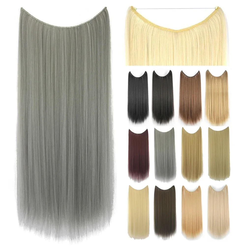 

Long Straight Gray Synthetic Hair Extension Fish Line Invisible Hairpiece Hair Accessories Fusion Hair Extensions