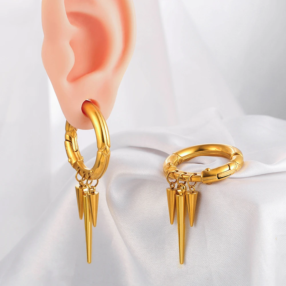 Giga 1/2Pcs 5.5MM Punk Ear Weights Hanger with Dangle Cone Stainless Steel For Ear Stretcher Guages Expander Piercing Jewelry