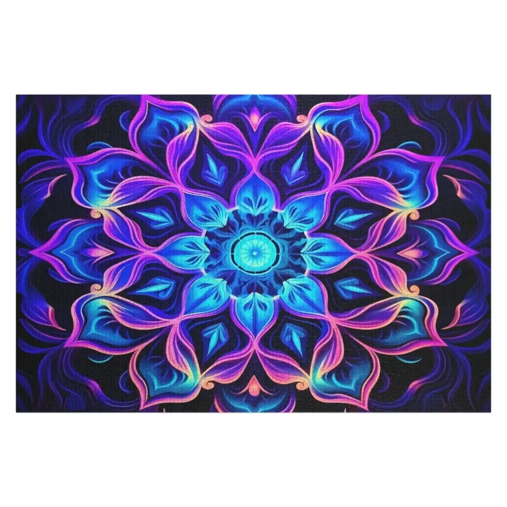 Neon Mandala Jigsaw Puzzle Personalized Kids Gifts Wooden Name Custom Wood Works Of Art Puzzle