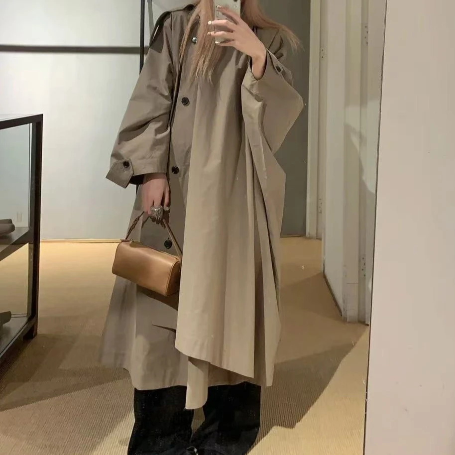 

Autumn Simple Solid Color Lapel Design Irregular Cloak Trench Coat