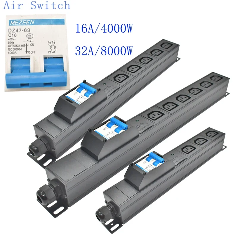 C13 socket air switch16A/ 32A PDU power board network cabinet rack  2-9AC surge protection without extension cable socket