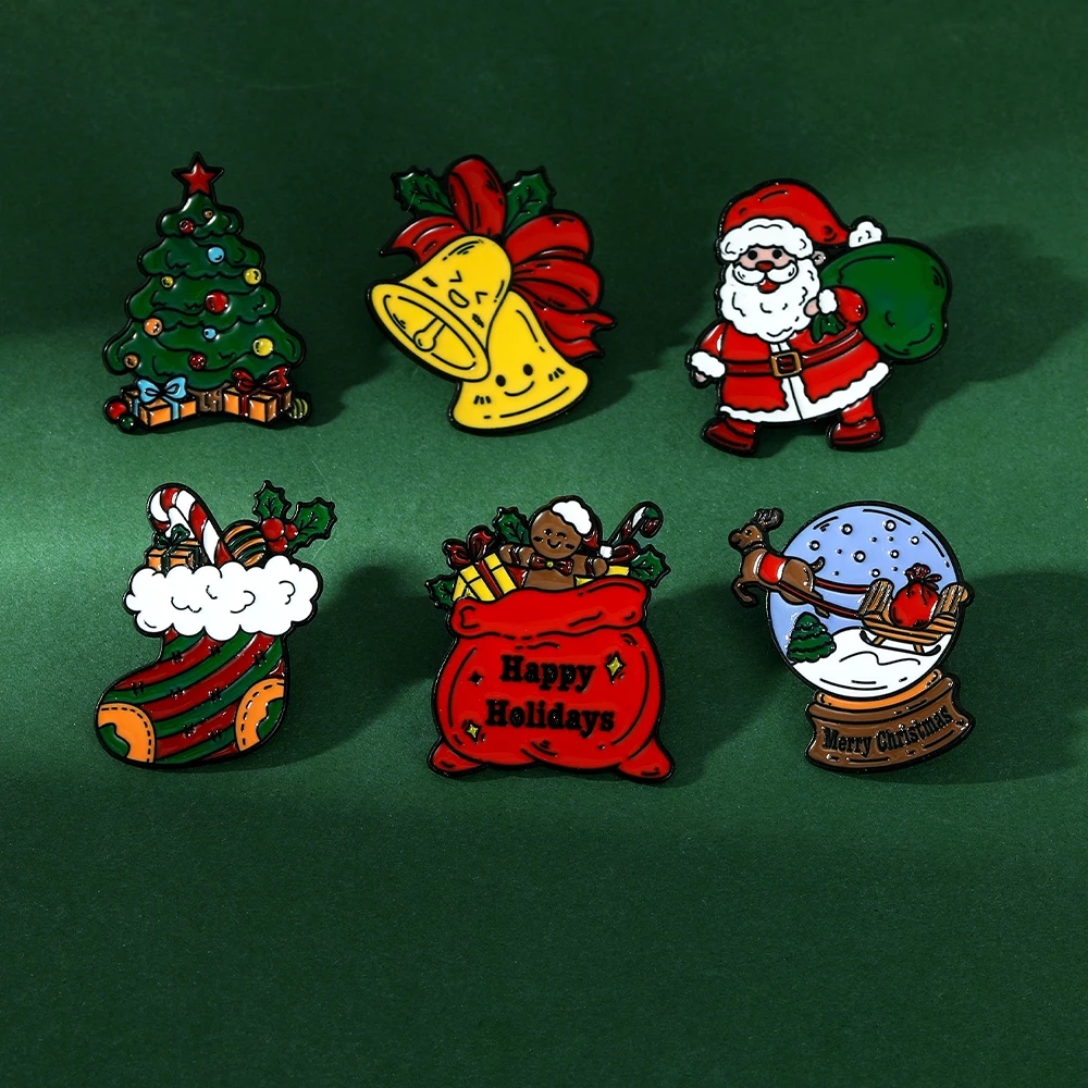

Рождественская эмалированная брошь, очаровательный дизайн Санта-Клауса/дерева/колокольчика, идеальный праздничный аксессуар для рождественской вечеринки, идеальный праздничный подарок