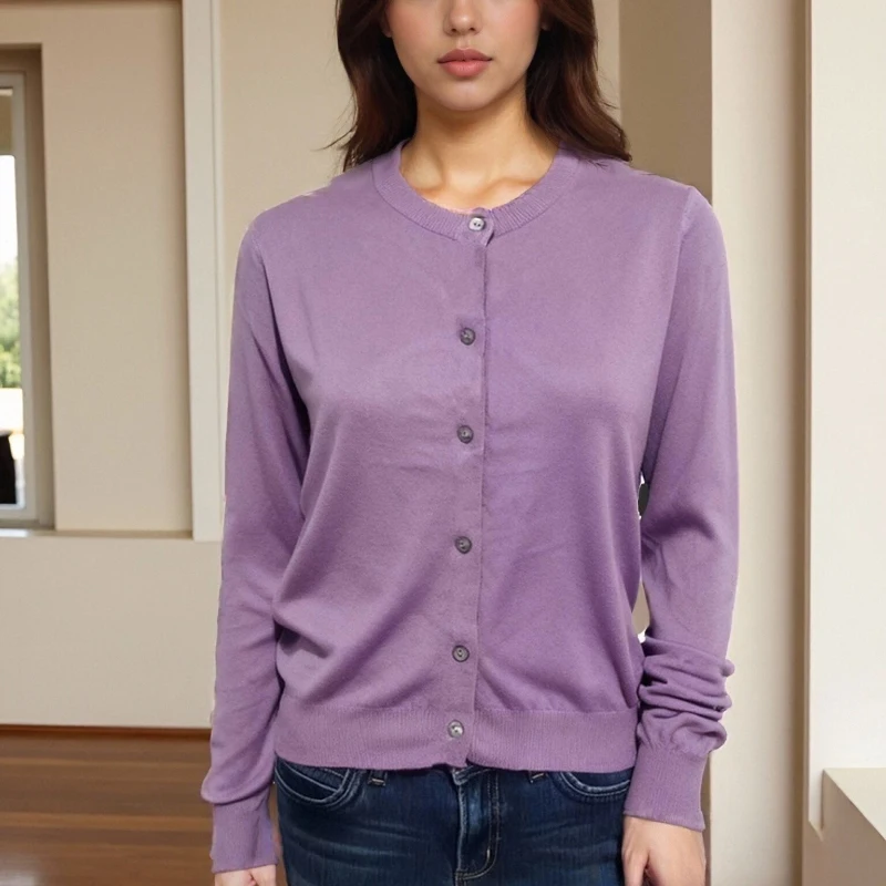 

Autumn Elegant Solid O-neck Buttons Sweater Jacket Casual Long Sleeved Knitted Cardigan Spring Slim Fit Knitted Outwear Tops