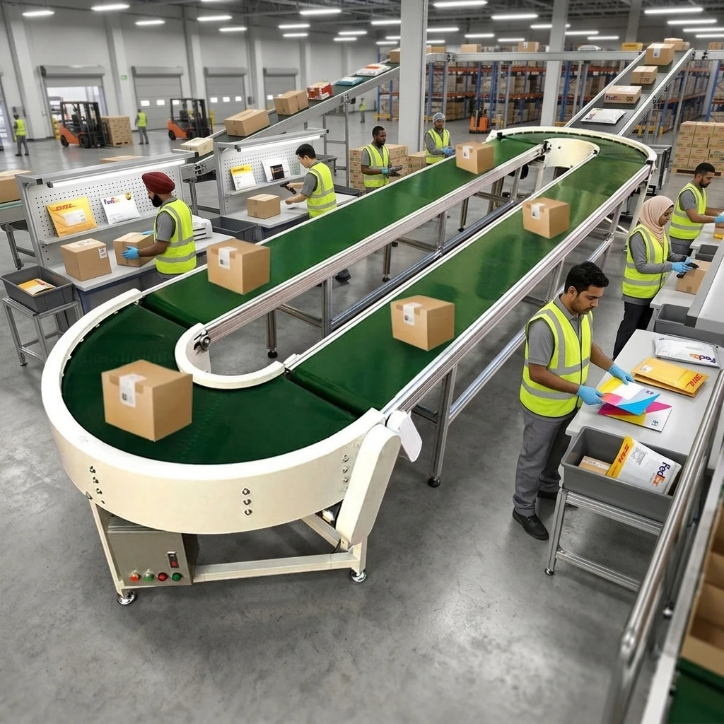 Adjustable Speed Green PVC Belt Conveyor Industrial Workshop Box Sorting & Material Handling Conveyors