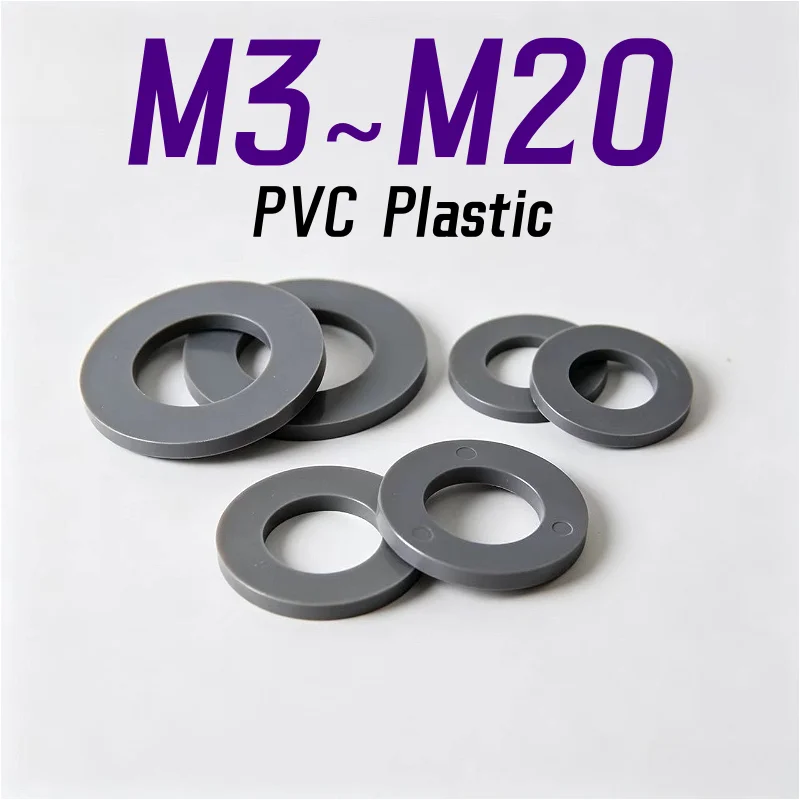M3 M4 M5 M6 M8 M10 M12 M14 M16 M18 M20 Grey PVC Plastic Insulating Gaskets Acid & Alkali Resistant Corrosion-Proof Washers