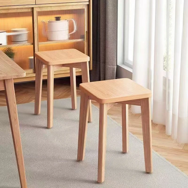 

Household Restaurant Solid Wood Stool Living Room Stack Dining Chair Walnut Color Square Stool Modern Simplicity Makeup Stool