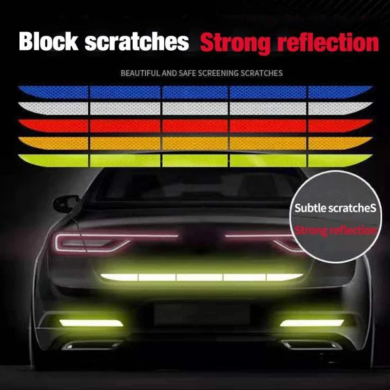 5pcs/set Car Bumper Reflective Safety Strip Stickers Car Trunk Reflective Sticker Reflective Warning Safety Tape