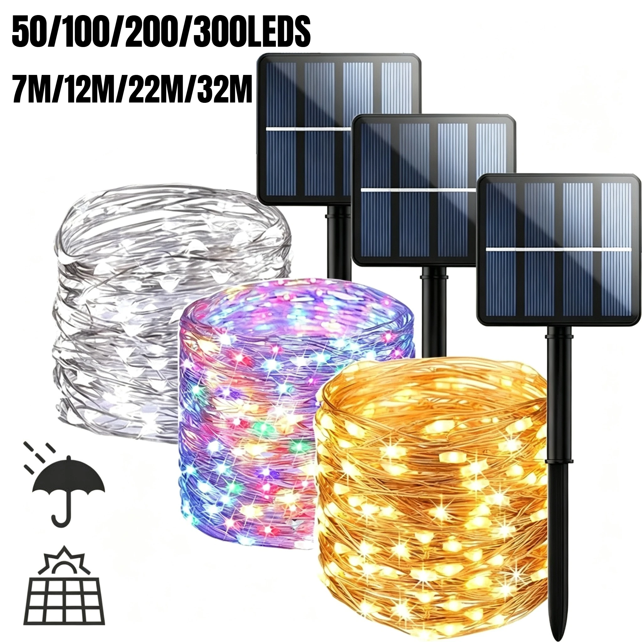 LED Solar String Lights 50-300 LED 8 Modes Waterproof Outdoor Fairy Lights for Garden Patio Party Wedding Christmas Decoration