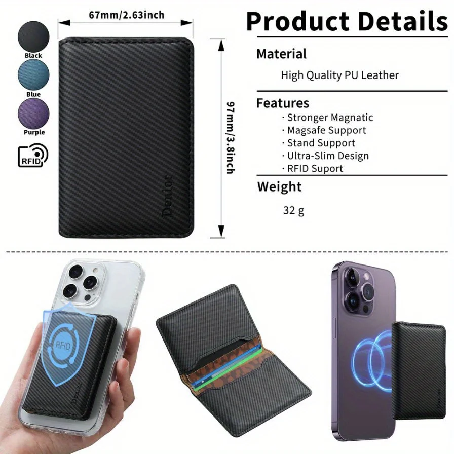EUCAGR Carbon Fiber RFID Wallet Card Case Magnetic Closure Lining with Slip Pocket and Credit Card Wallet for iPhone 12-17 Pro