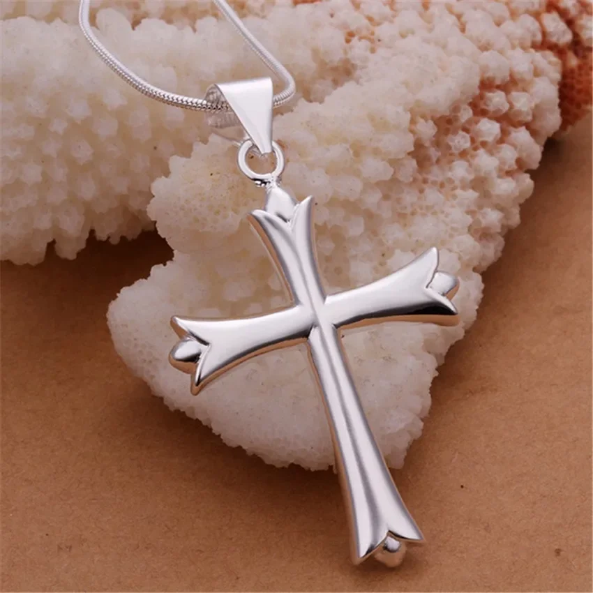 

Wholesale CUTE Wedding Party Women Lady Silver Color Necklace Charms Chain Simple Fashion Women Cross Necklace