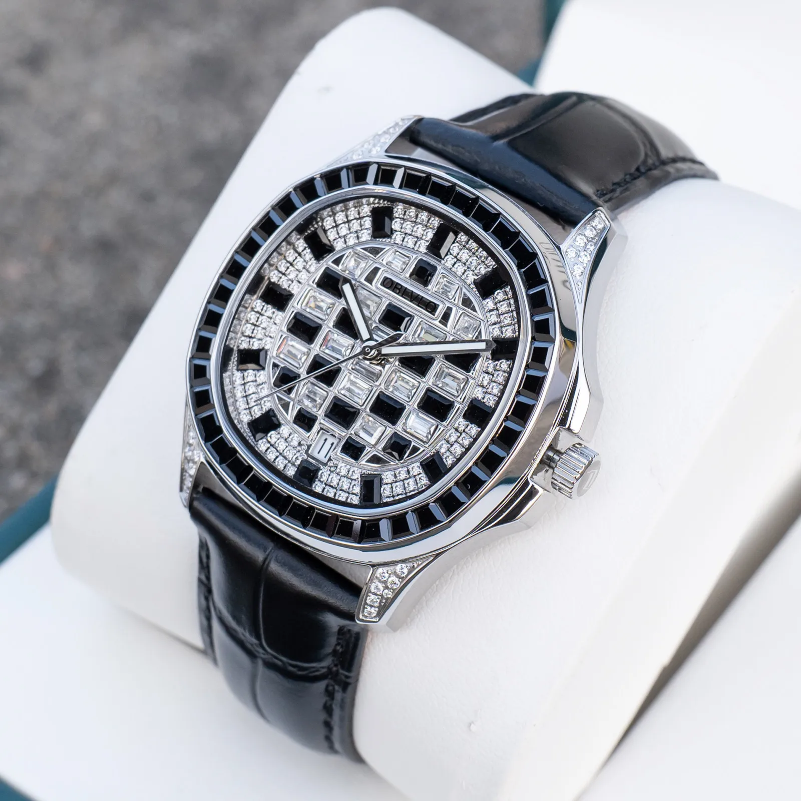OBLVLO Men Automatic Watch 40mm Square Mechanical Wristwatch Full Crystal Dial 50m Waterproof Sapphire Luminous Miyota 8215
