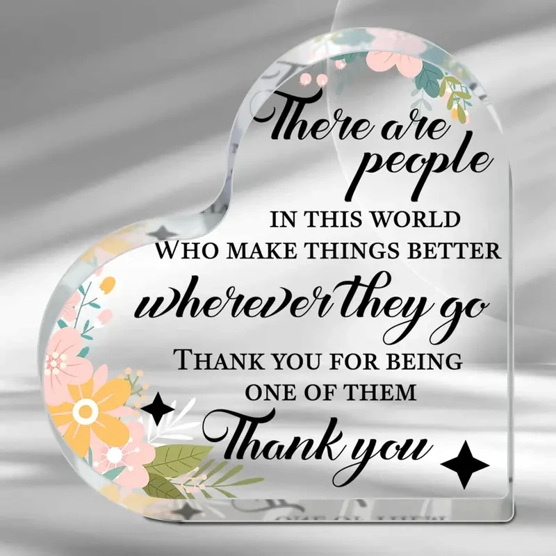 Leaves Ring Print Acrylic Heart Plaque Inspirational Encouragement Gift for Colleagues Bosses Sisters Keepsake Desktop Decor