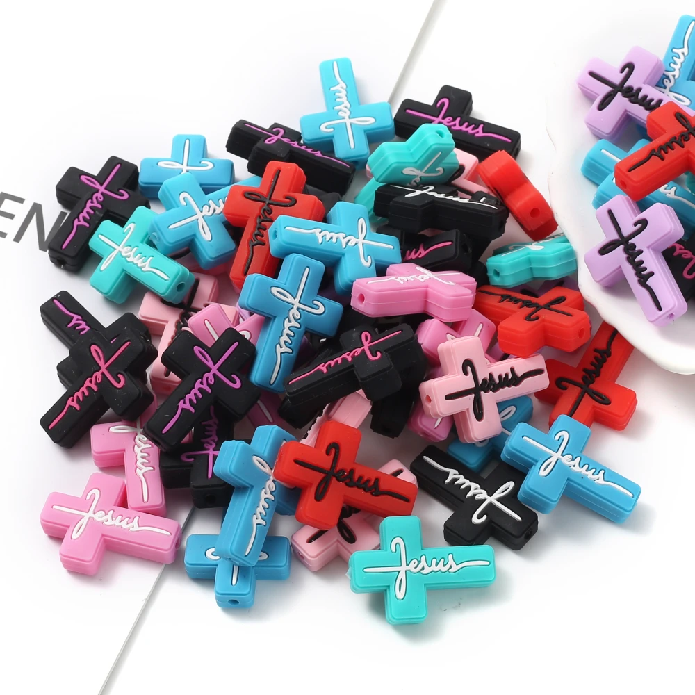 10Pcs Silicone Teething Bead BPA Free 10Colors Cross Focus Bead For DIY Pacifier Chain Jewelry Accessory Handicraft Materials
