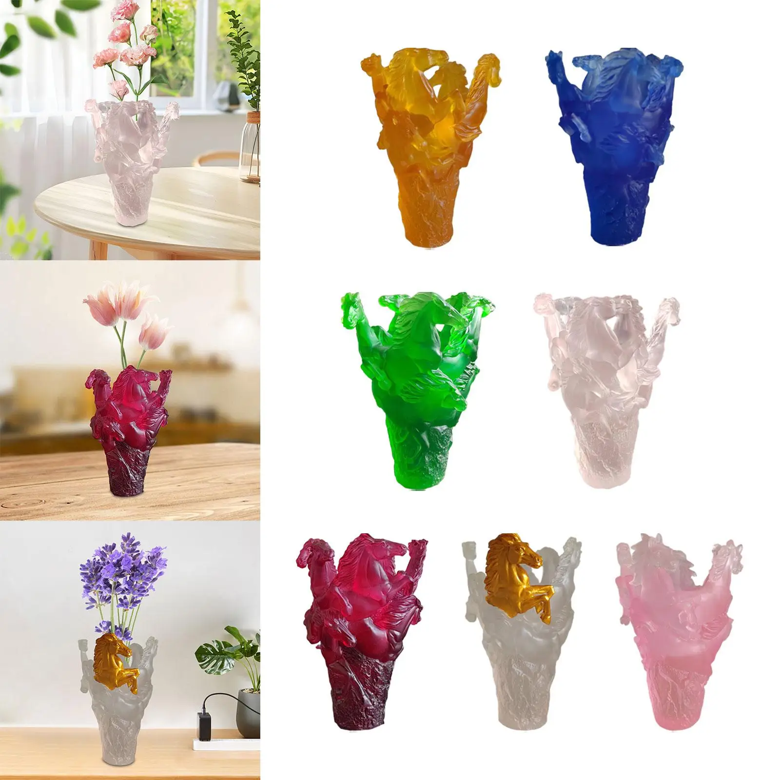 Multi Horses Shaped Vase Flower Arrangement Plants Flower Container Centerpiece Tabletop Decoration for Dining Table Office