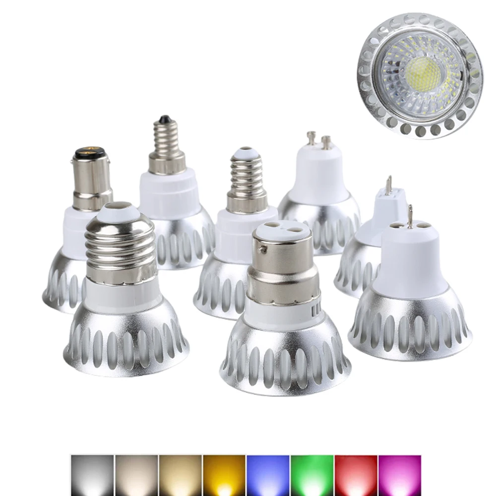 

Dimmable LED Spotlights COB Spot Light Bulbs Bright Home Lamps GU10 GU5.3 E12 E27 E14 B15 B22 MR16 Aluminum Lighting DC 12V 24V