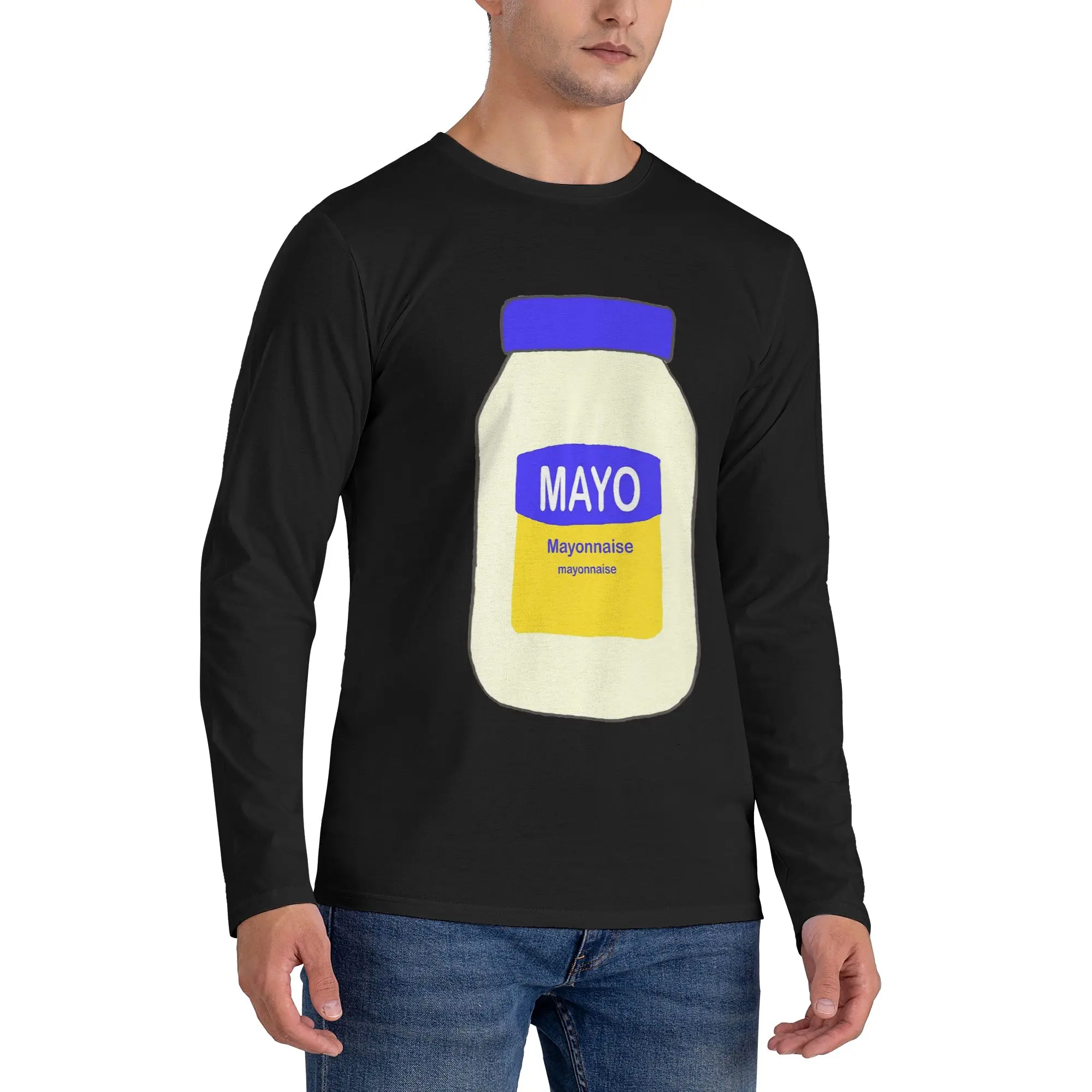 

Mayonnaise Мужская футболка с длинными рукавами Модные футболки с круглым вырезом Весенние и осенние мужские топы
