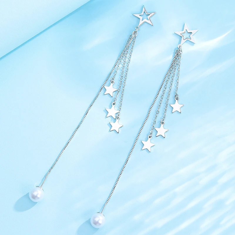 أقراط مرصعة بالفضة الإسترلينية للإناث ، شرابات طويلة ، دلايات أذن عتيقة ، نجمة لؤلؤ فاخرة ، مجوهرات زفاف ، بيع بالجملة