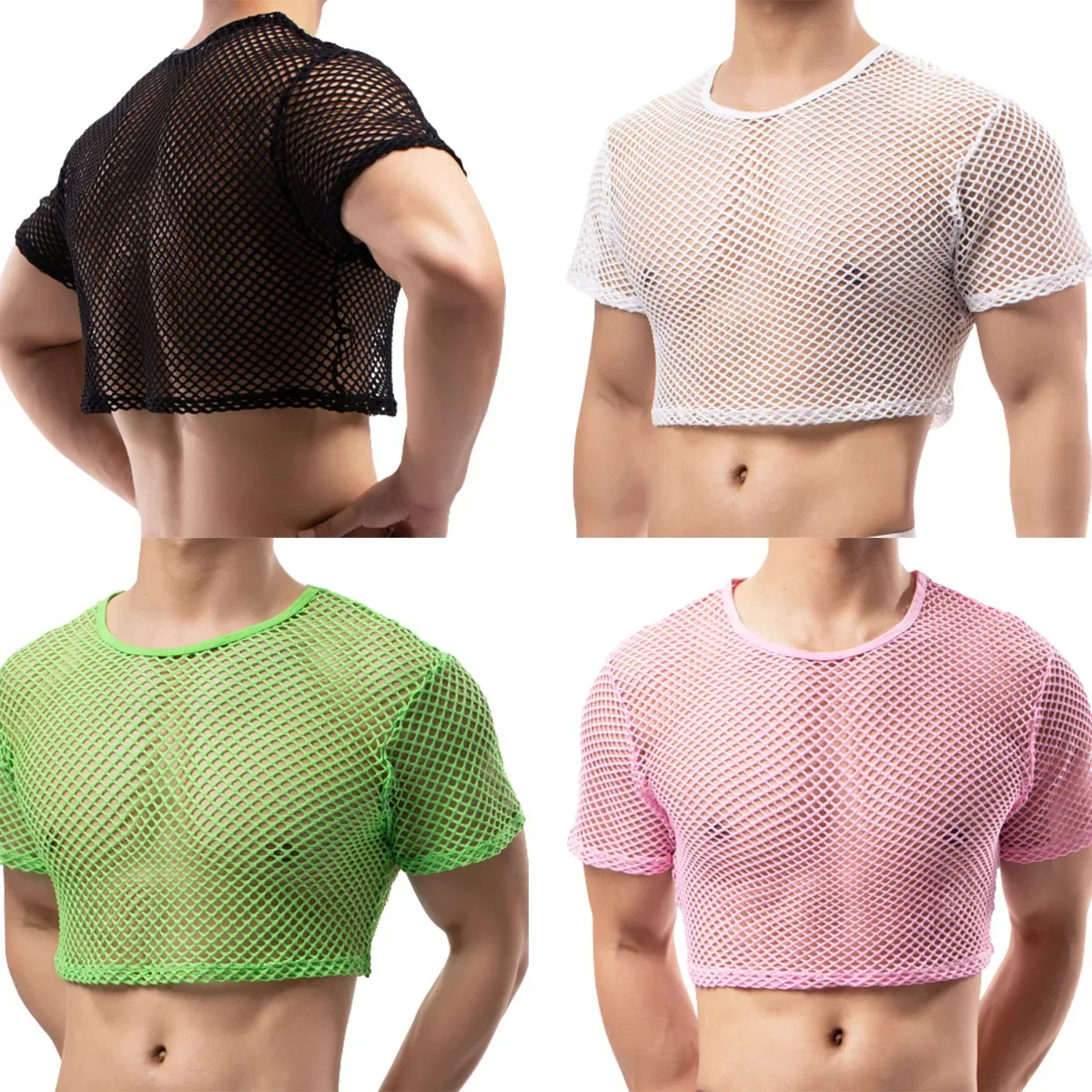 FYXLJJ Sexy Mens Hollow Out Fishnet Undershirts Sexy See Through Mesh Tops Male T Shirts Sport Fitness Vests Nightclub Sheer Top