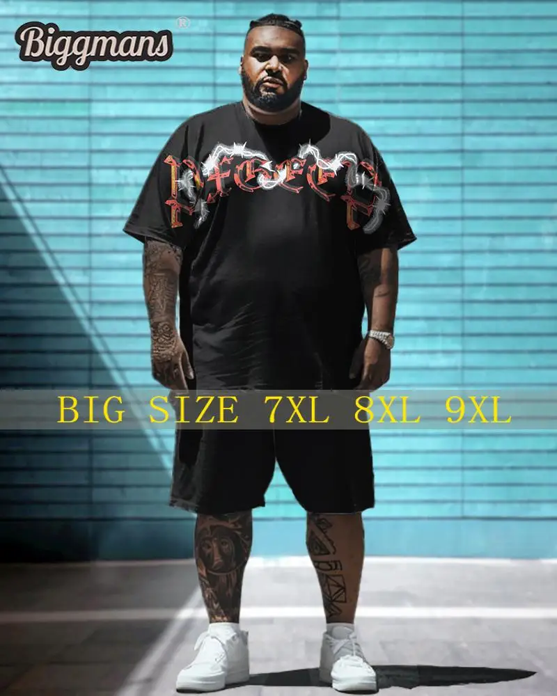 

Biggmans T-Shirt Plus Size Set L-9Xl for Summer Short Sleeve Shorts Clothing Oversize Casual Vacation Retro Pattern 7XL 8XL 9XL