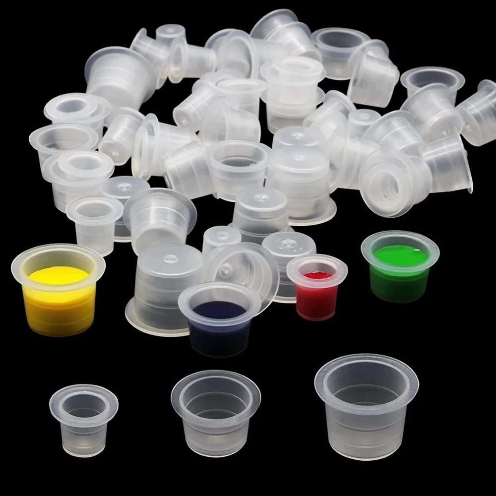 Tattoo Ink Cups 100pcs Plastic Disposable Microblading Ink Cup Tattoo Pigment Ink Caps for Permanent Makeup Pigment Clear Holder