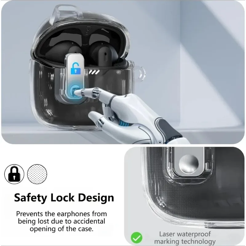 

For JBL Mini Bean / TUNE FLEX New Electroplated Lock Buckle Bluetooth Headset Case Anti-drop Safty Protective Cover with Hook