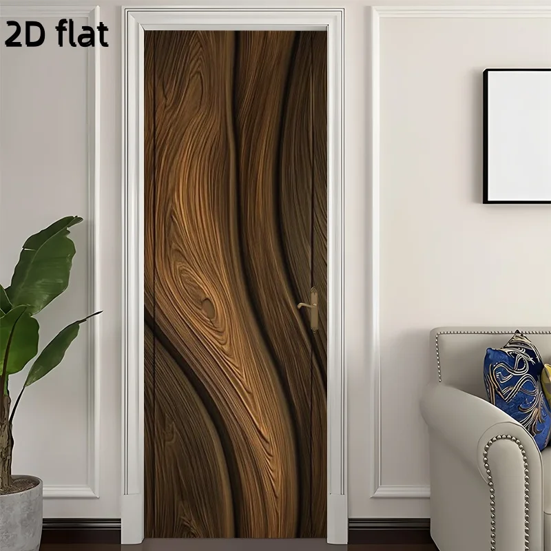 1 pair of wood grain design 2D flat self-adhesive door stickers, modern vinyl door stickers - easy to tear stickers, artistic de